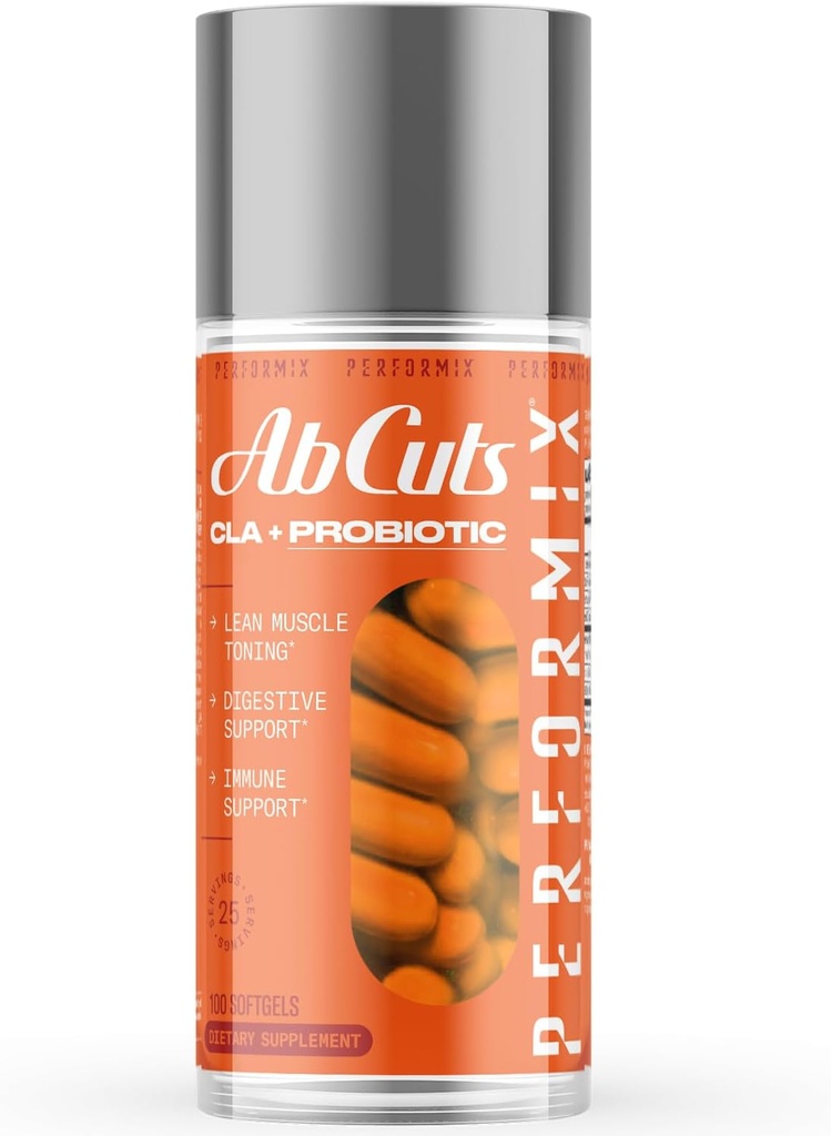 PERFORMIX - AbCuts CLA + Probiotici - Obiettivi Fitness - Supporta la crescita muscolare magra e la salute del fegato - Energia e resistenza - Salute digestiva - Donne & Uomini - 100 Gel Morbidi