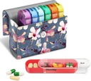 FINPAC Weekly Pill Organizer 4 Mal A Day, Dia Open PU Leder Case Reise Pille Vitamin Medizin Reminder und Planner mit Namenskarte für Morning| Afternoon| Evenings Bedtime (Blooming Hibiscus)
