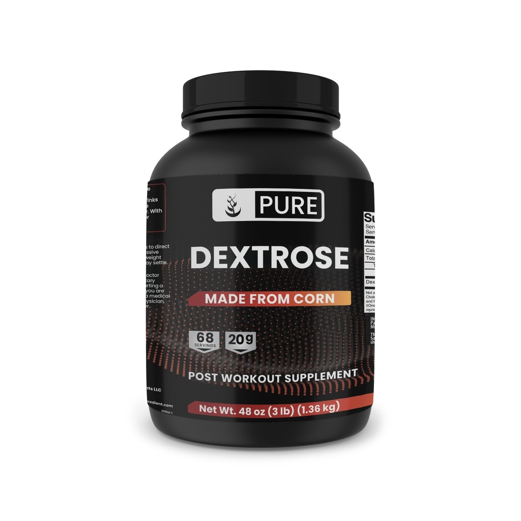 PURE INGREDIENTI ORIGINALI Dextrose, 3 lb, nessun filler di magnesio o di riso, laboratorio verificato