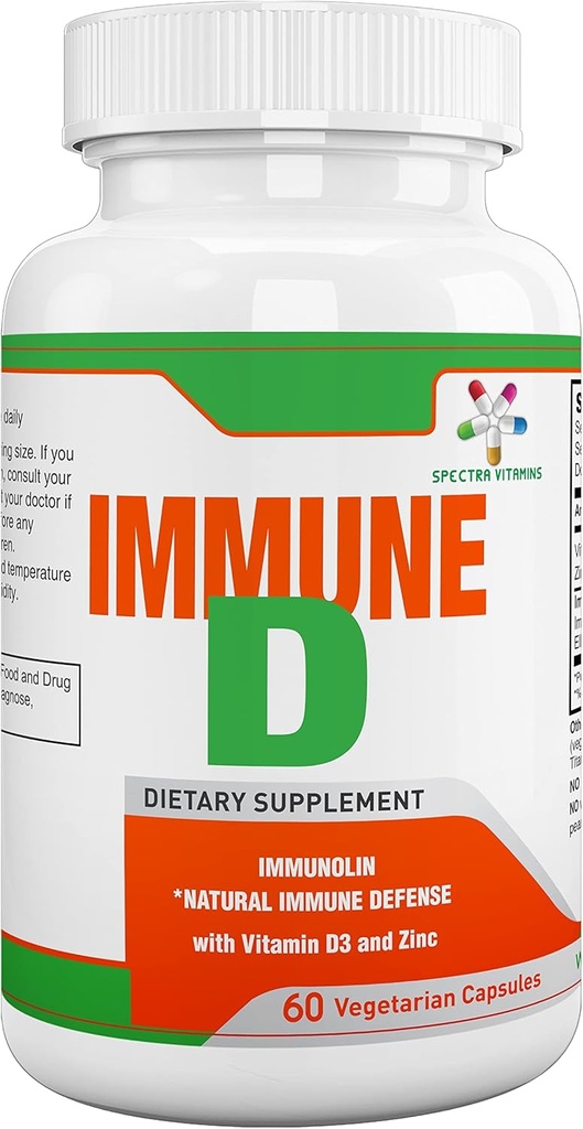 Spectra Vitamine Immune D Unterstützung Nahrungsergänzung mit Immunolin, Vitamin D3, Zink, Ellagsäure fördert starkes Immunsystem für alle Jahreszeiten, 60 Kapseln.