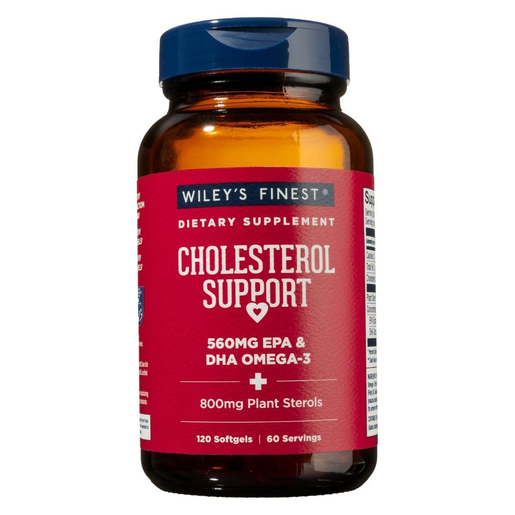 Wiley's Finest Wild Alaskan Fish Oil Cholesterol Support - Herzgesundheitsergänzung für Männer und Frauen - 560mg Omega-3s - 120 Softgels (60 Servietten)