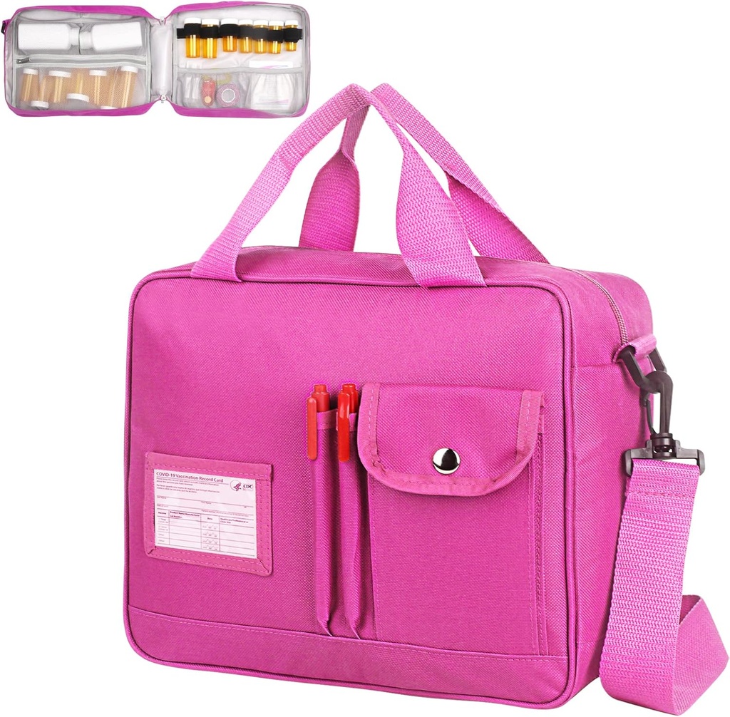 Medicine Pill Bottle Organizer Bag, Large Travel Pill Case Box and Storage, Lockable Vitamins Pill Carrier for Drug, Fish Oil, Medical Supplies (Pink)
