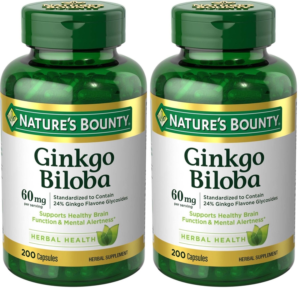 Nature's Bounty Ginkgo Biloba 60 Mg, 200 Kapseln (17243) (Pack von 2)