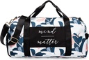 Gym Tasche für Frauen mit Schuh Compartment und Wet Pocket | Durable Lightweight Gym Duffle Bag mit Motivation Zitat und Graphic Designs | Toll für Übung und Übernachtungen | Weiß/Navy - Guava Leaf