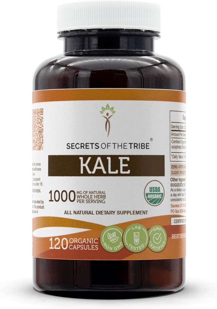 Segreti della Tribe Kale USDA capsule organiche | capsule vegetariane biologiche certificate, supplemento dietetico | Brassica oleracea VAR. Acephala Dried Leaf (120 conte)