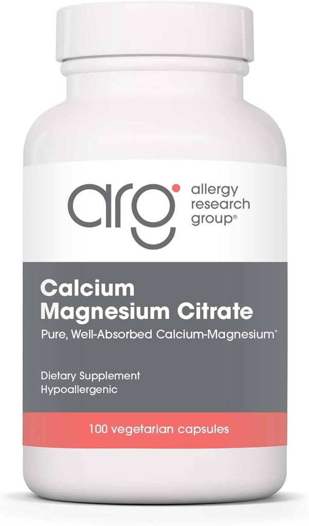 Groupe de recherche sur l'allergie Supplément de citrate de magnésium de calcium - Santé osseuse, avec citrate de calcium, pur, bien absorbé, capsules végétariennes - 100 Compte