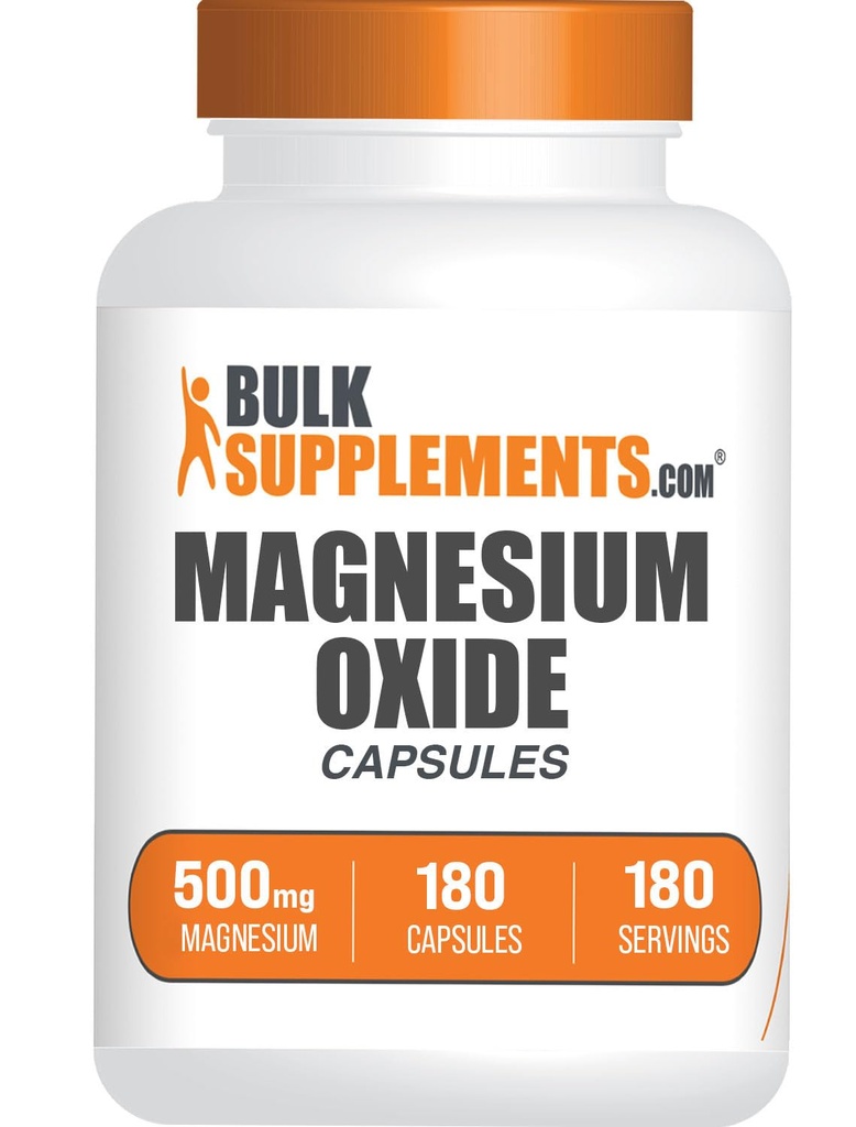 BulkSupplements.com Magnesium Oxide Capsule - Magnesio Supplemento, Magnesio Ossido 500mg - Gluten Free, 1 Capsule per Serving, 180 Count (Pack of 1)