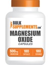 BulkSupplements.com Magnesiumoxid Kapseln - Magnesium Supplement, Magnesiumoxid 500mg - Glutenfrei, 1 Kapsel pro Servierung, 180 Zähler (Pack von 1)
