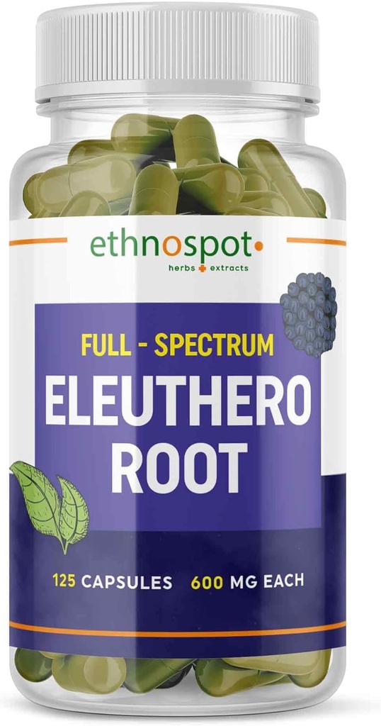 Full Spectrum Eleuthero Wurzelkapseln - Sibirische Ginseng - Boosts Physical Stamina & Mental Alertness - Unterstützt Immunsystem - Verbessertes Eleutheroside Profil - Alle natürlichen - 125 Vegan Kapseln