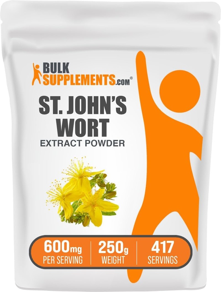 BulkSupplements.com St. John's Wort Extract - St. Johns Wort Supplement, Kräuterergänzung für Stimmung - Vegan & Gluten Free, 600mg pro Servierung, 250g (8.8 oz) (Pack von 1)