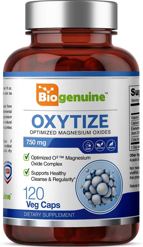Oxytize 750 mg 120 Vcaps - Natürliche Magnesiumoxid Oxygen basierte Colon Cleanse Gentle Laxative - Unterstützt gesunde Verdauungsstörung Regelmäßigkeit