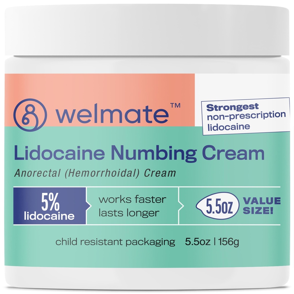 WELMATE 5% lidocaina crema di sollievo emorroidi, massima resistenza crema anorettale, 5.5 oz