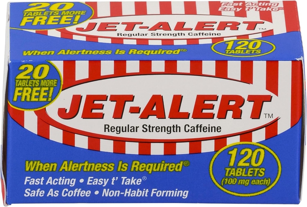 Jet-Alert 100 Mg Jedes Koffein Tab 120 Zählwert Packs (2)