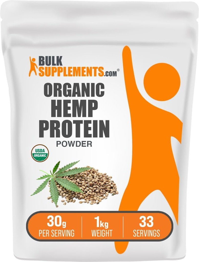 BulkSupplements.com Polvere organica di proteine della canapa - Proteina organica della canapa, Polvere di fibra alta - Vegan & Gluten Free, 30g per porzione, 1kg (2.2 lbs) (Pack of 1)