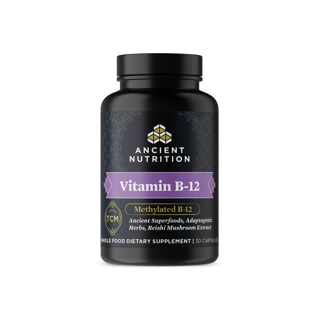 Alimentation ancienne Supplément vitamine B12, soutient le métabolisme de l'énergie et le système nerveux santé, herbes Adaptogènes, Enzyme activé, Paléo & Keto amical, 30 Capsules