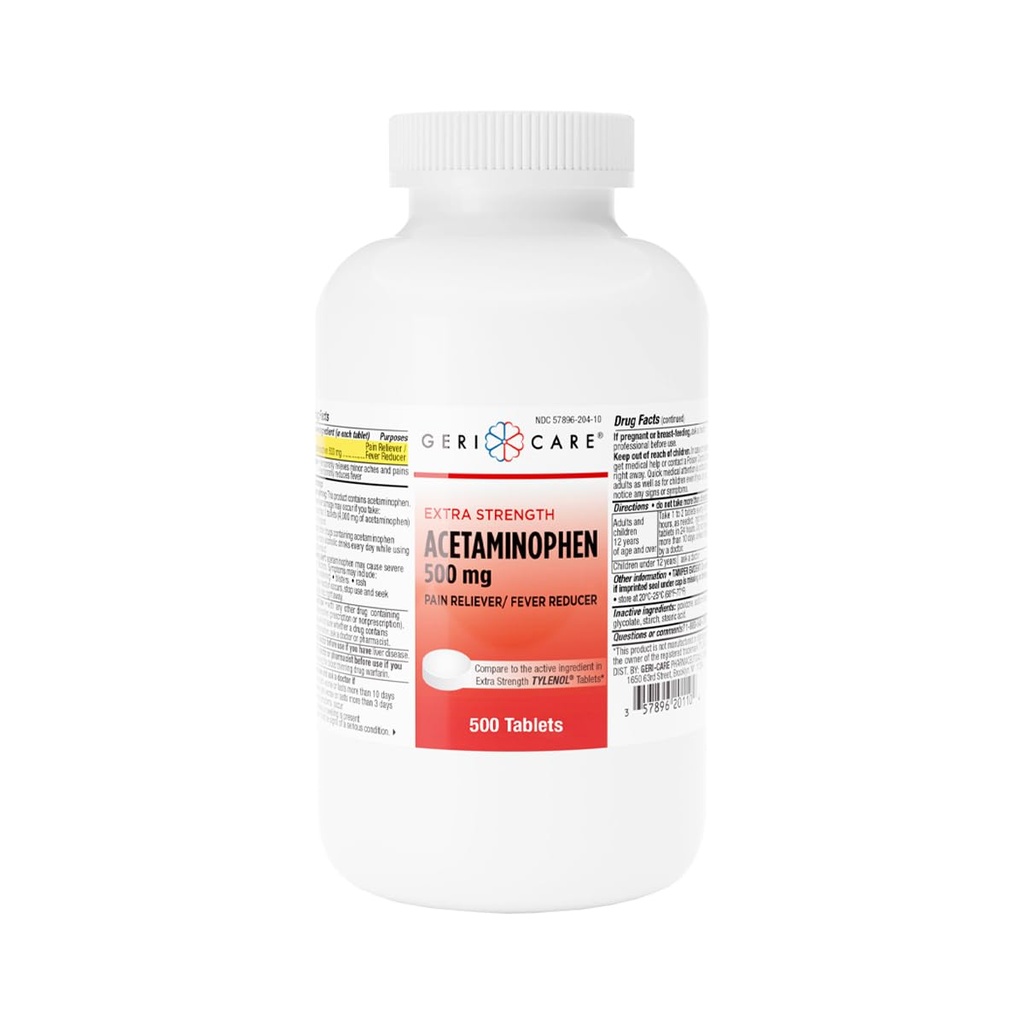GeriCare Extra Strength Acetaminophen Schmerz Relief Fever Reducer Tabletten, Stärke 500mg Tablet | Gelenk, Muskel, Arthritis, Rückenschmerzen Relief, 500 Count (Pack von 1)