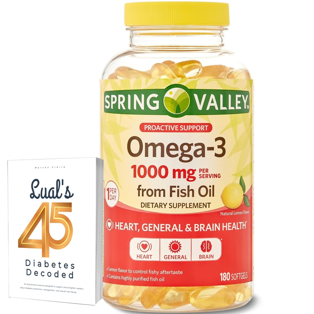 Spring Valley Omega-3 Fish Oil Soft Gels, 1000 mg, 180 Count, Nahrungsergänzung, Omega-3 Fettsäuren Bundle mit Luals 45 Diabetes Decodiert