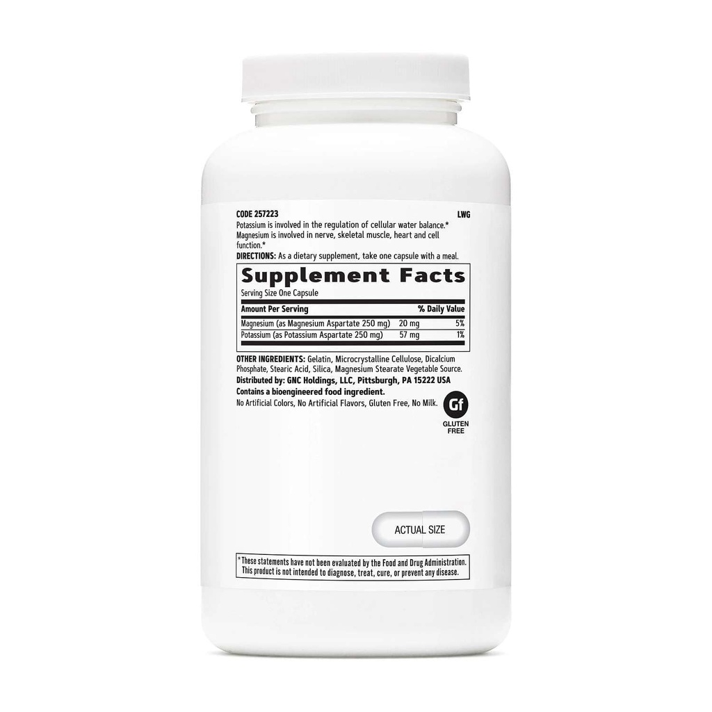 GNC Kalium und Magnesium Aspartate 250mg Supplement, hilft Wasserbilanz zu regulieren, 240 Portionen