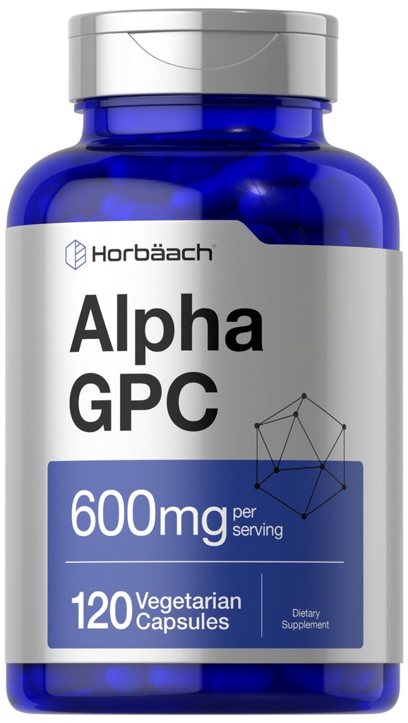 Horbäach Alpha GPC 600mg | 120 Kapseln | Vegetarisch, Non-GMO & Gluten Free Choline Supplement | Unterstützt gesunde Gedächtnis, Fokus und Klarheit