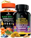 Capsule di muschio marino + Gommie di olio di semi neri Bundle, 60 Gummie di semi neri + 120 pillole di muschio marino, supporto di difese naturali con vitamine e multi minerali supplemento Bundle