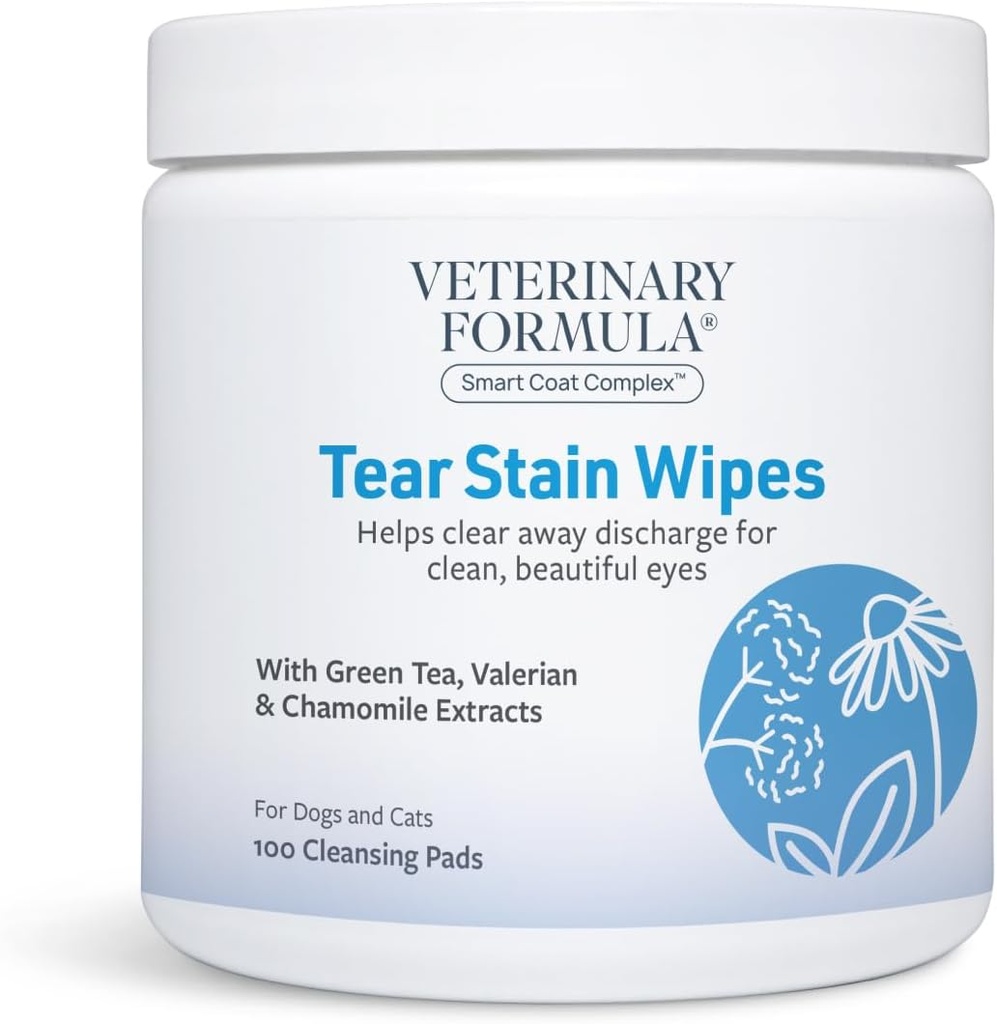 Veterinäre Formel Smart Coat Complex Eye + Face Wipes für Hunde & Katzen, 100 ct – Gently Remove Tear Stains, Clean Facial Fur & Eye Discharge, Fragrance-Free, Pre-Moistened