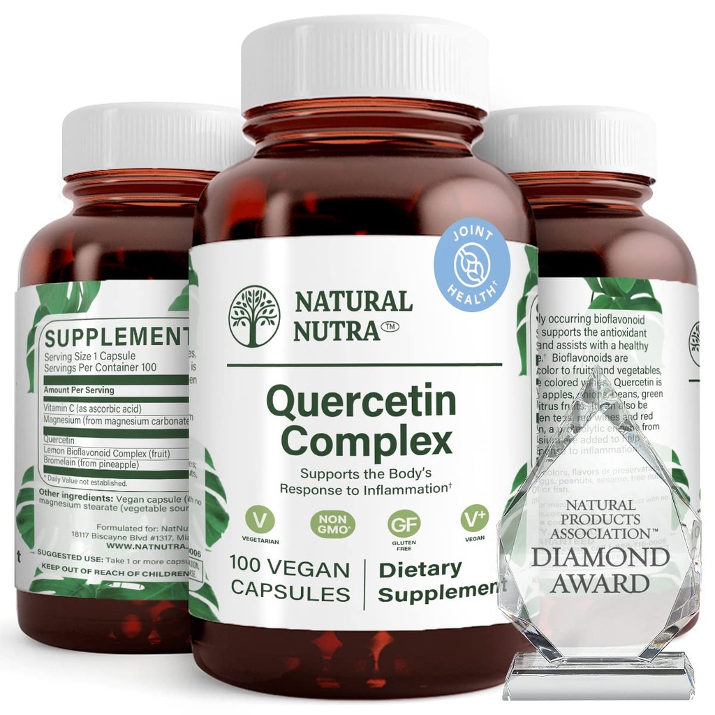 Natürliche Nutra Quercetin Complex mit Bromelain und Vitamin C Citrus Bioflavonoid Ergänzung, Unterstützung Körper zu saisonalen Veränderungen & Körper Redness, fördert Lebergesundheit, 100 Vegan und vegetarische Kapseln