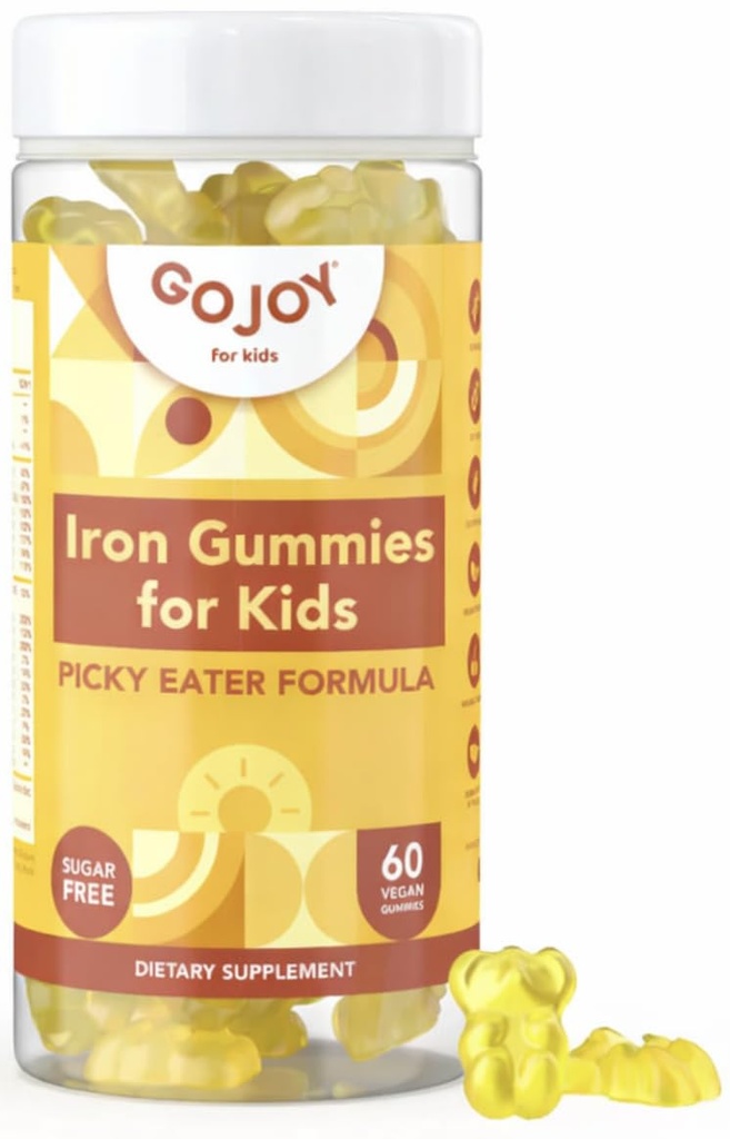 GOJOY NATURALS Iron Gummies per bambini - Zucchero Multivitaminico gratuito con ferro per mangiatori di Picky Età 3-12 - Vitamine complete A C D3 B12 + Supplemento di ferro per bambini