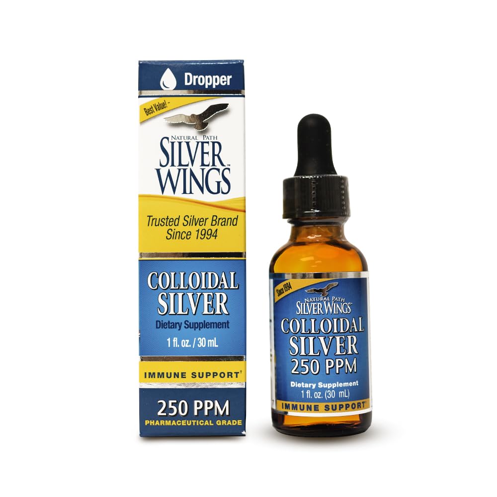 Percorso naturale Silver Wings Colloidal Silver Liquid - Enhanced Immune Support Supplement - 250ppm (1250mcg) - 1oz Dropper
