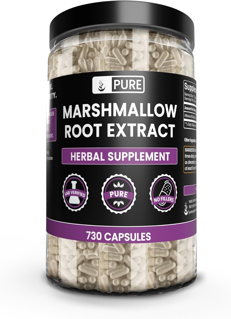 PURE ORIGINAL INGRÉDIENTS Racine de marshmallow (730 capsules) Pas de magnésium ou de farine de riz, toujours pur, labo vérifié
