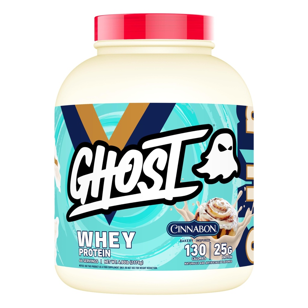 GHOST Polvere di proteine del siero, cinnabon - 5LB, 25G di proteine - Cinnamon Roll aromatizzato Isolato, Concentrato e miscela idrolizzata di proteine del siero - Post Workout Shakes - Soy & Gluten Free