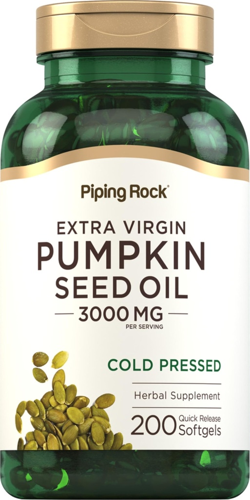 Pipping Rock Pumpkin Seed Oil Softgel Capsules de 200 Count.com Supplément à base de plantes pressées à froid.