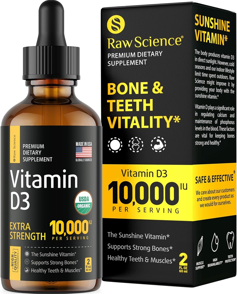 Liquid Vitamina D Gocce - Vitamina D3 10.000 IU per l'assorbimento più veloce - Aiuta a sostenere le ossa forti e il cuore sano - Vit D3 per Mood & Immune System Function - Alta dose D3 Vitamina Sublingual - 2 fl oz