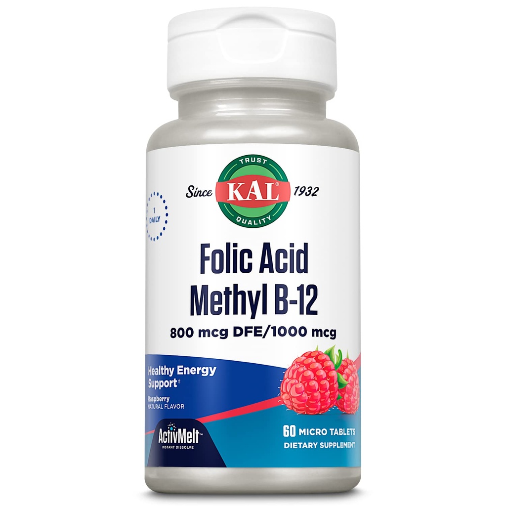 Kal 800 Mcg acido folico Methyl B-12 compresse, lampone, 60 conte
