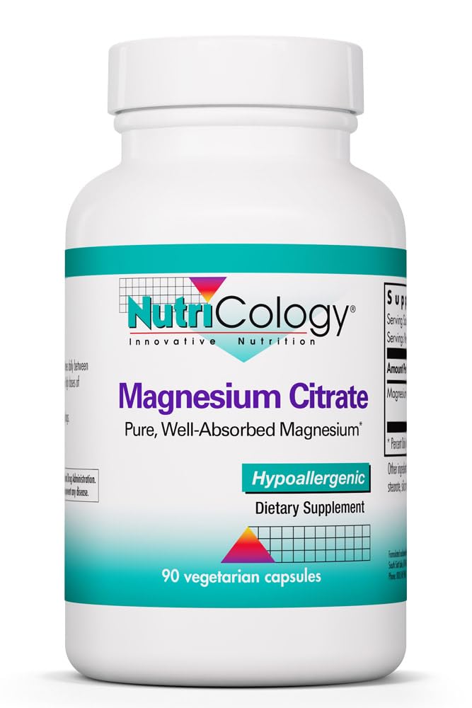 Nutricologie Supplément de Citrate de Magnésium - Bone & Stress Support, Pure, Bien Absorbé, Hypoallergénique, 170mg Capsules végétariennes - 90 Compte