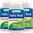 Best Naturals Folic Acid 1000 mcg (Vitamin B9), 240 Tabletten (1000 mcg (Pack von 3))