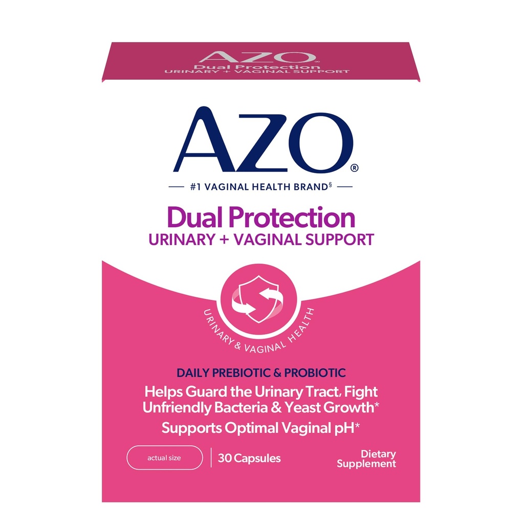 AZO Dual Protection, Urinary + Vaginal Support, Präbiotika und Probiotika für Frauen*, beginnt Arbeiten innerhalb von 24 Stunden, Non-GMO, 30 Count