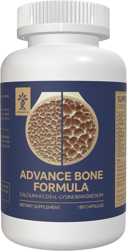 Vitamine e Supplemento di Ossa più forti Formula avanzata con Nutrienti essenziali, Compresa vitamina D3, Calcio, Magnesio, Zinco, Rame, Manganese, Selenio, Borone, Vitamina K2 MK7, e L-Lysine