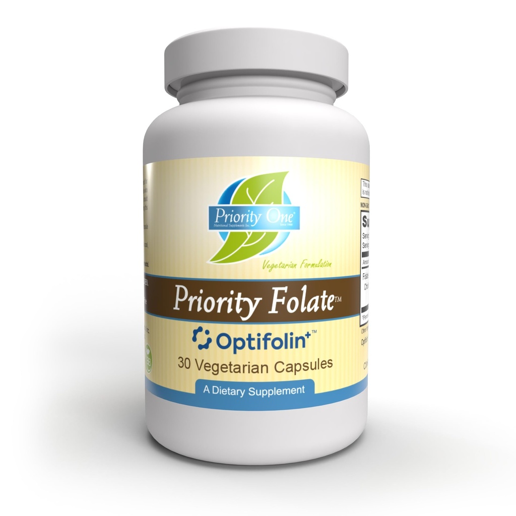Priority One Vitamins - Priority Folate 30 Capsule - Supplemento di Folato Superiore con Optifolin+TM 5MTHF Folate*