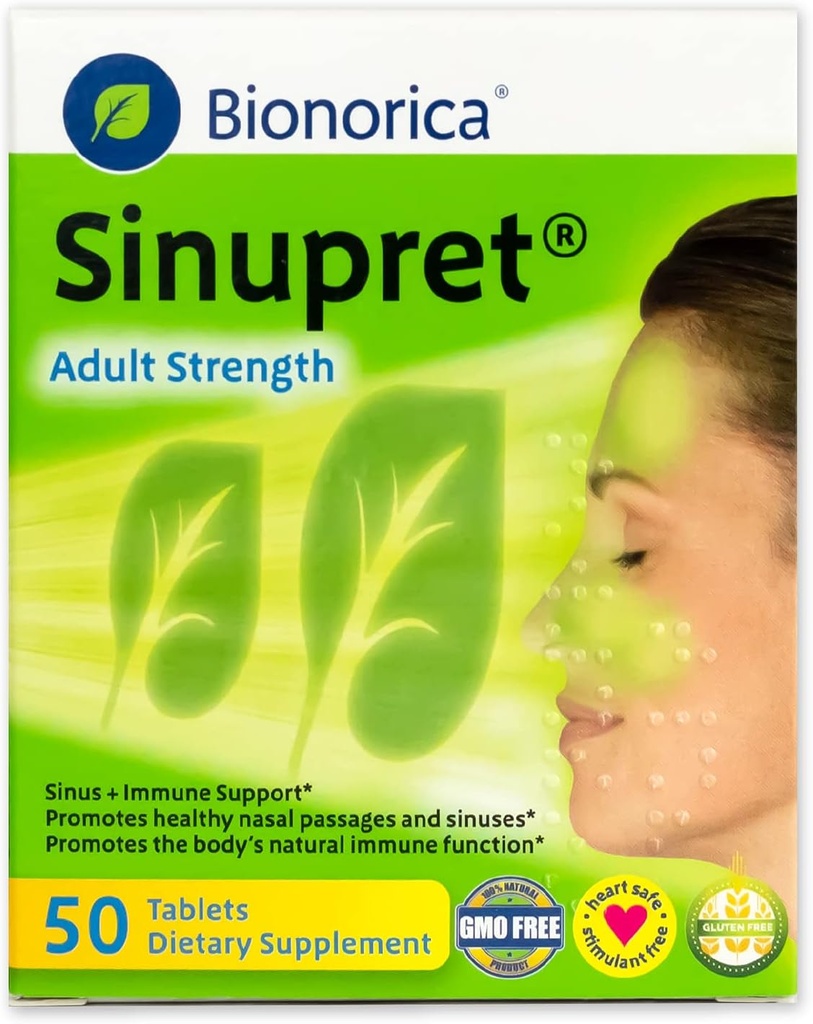 Sinupret Adult Strength Sinus + Immununterstützung Alle natürlichen, schnell wirkenden Kräuter Nase Passage & Immunität Boost Supplement mit Verbena & Elder Blume - 50 Tabletten (Pack von 2)