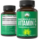 Capsule di vitamina C naturali dell'alimento intero di picco Performance Raw da Acerola Cherry per Max Absorption. Vegan USA Fonte vitamina C Supplemento 90 pillole. 500 mg Serve o 2 Serve 1000mg