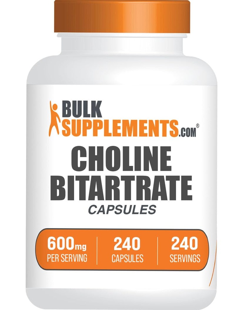 BulkSupplements.com Capsules Choline Bitartrate - Suppléments Choline, comme Choline L-Bitartrate - Choline 600mg, 2 Capsules par portion, 240 Capsules (paquet de 1)