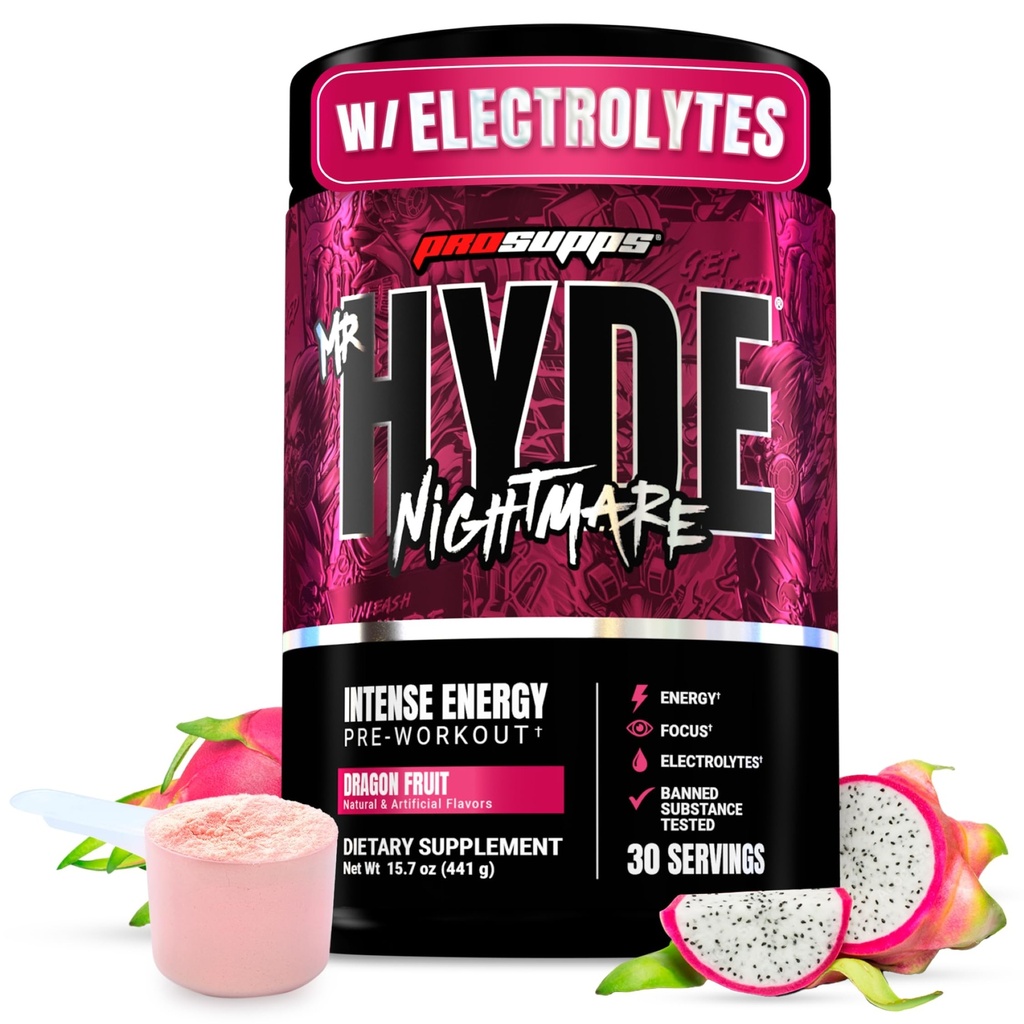 PROSUPPS Mr. Hyde Nightmare Pre Workout Powder with Caffeine & Beta Alanine - Preallenamento per l'energia intensa, messa a fuoco mentale e prestazioni - Gym & Fitness Supplements (Dragon Fruit, 30 Servings)