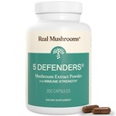Real Mushrooms 5 Defenders Mushroom Complex – Organic Adaptogenic Mushroom Blend con Chaga, Reishi, Turchia Tail, Maitake & Shiitake per il supporto benessere - Funghi Beta Glucan Capsules - 200 Count