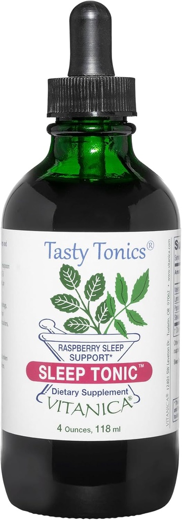 Vitanica Sleep Tonic, Natural Liquid Sleep Aid Supplement, Dr. Formulated, Relax and Calm Support for Adults, Stress Relief, Valerian Root, Lemon Balm, Passion Flower, Vegan, 4 oncia