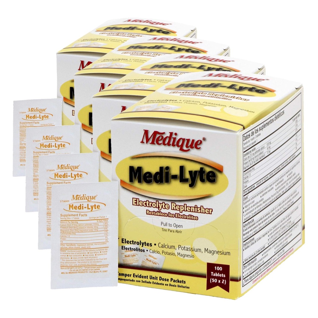 Médicament 03033 Comprimés électrolytiques Medi-Lyte avec chlorure de potassium pour crampes, 100 comprimés (paquet de 4)