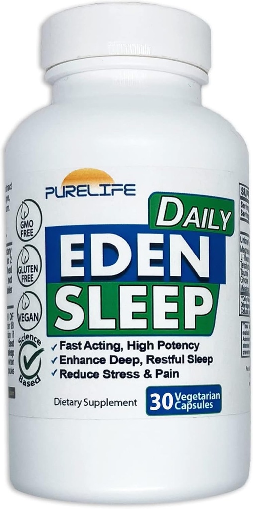 Eden Daily Sleep [New GABA Free Formula] – Fall Asleep Faster, Entspannen Sie Ihren Körper, fördern Sie tiefen und erholsamen Schlaf (30 Vegan Kapseln)