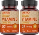 DEVA Vegan Vitamin D2 60 mcg 2400 IU, Ergocalciferol Supplement with No Animal Ingredients, 90 Tablets (Pack of 2)