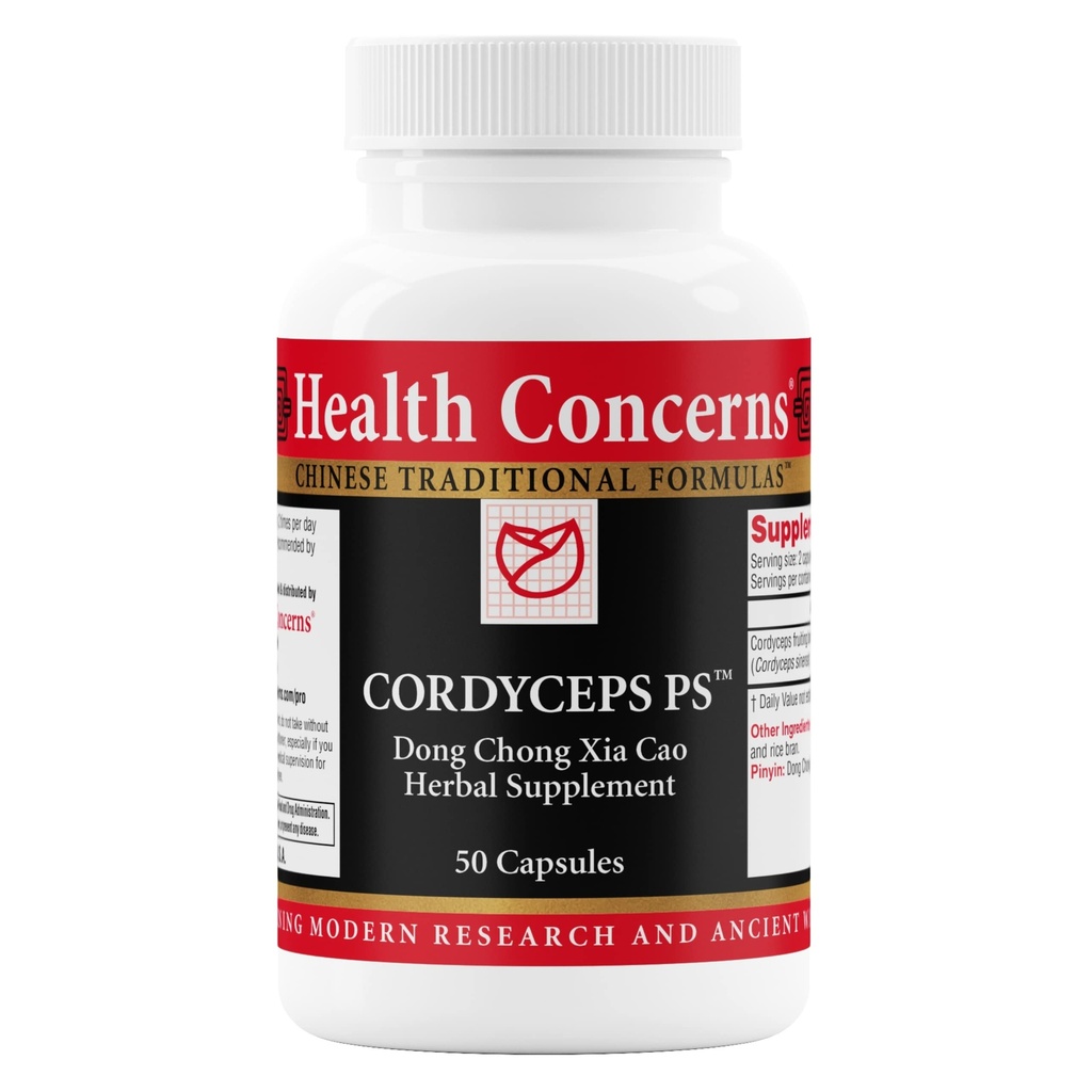 Préoccupations de santé Cordyceps PS – Supplément de soutien pulmonaire et de santé respiratoire – Corps de fruits de champignons pour fonction immunitaire, santé cardiaque, circulation, énergie athlétique, soutien à l'oxygène – 50 capsules