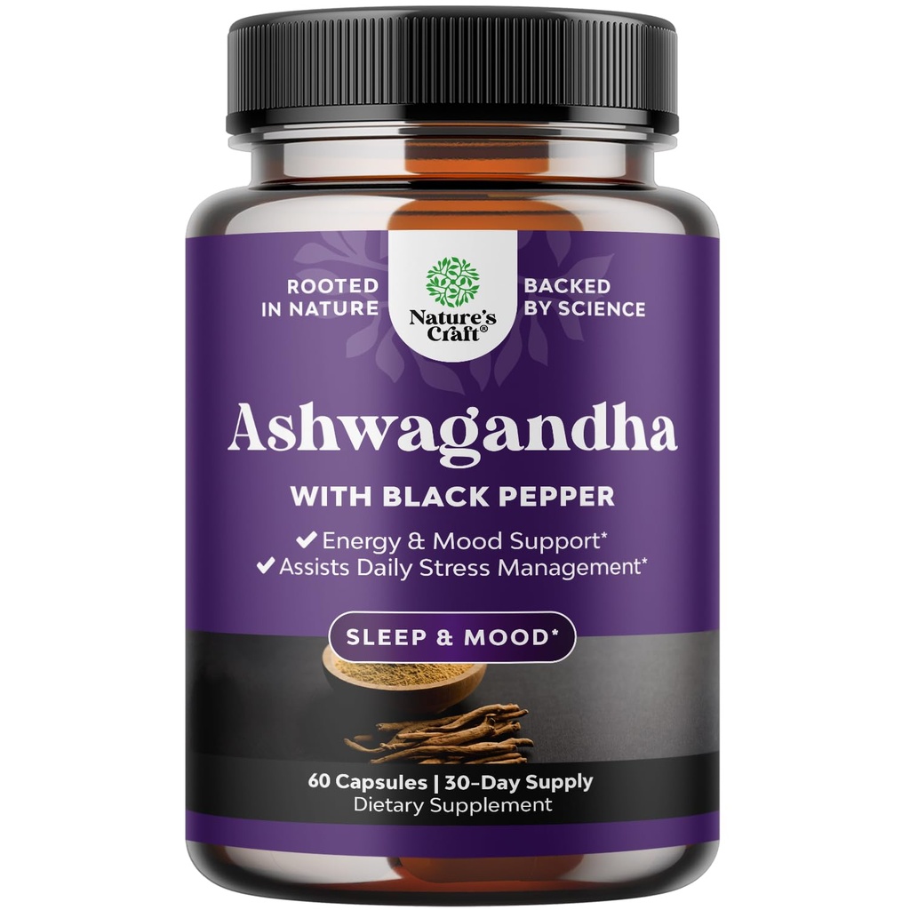 Best Ashwagandha Root Powder Capsules 1300 mg – Supplément Naturel Premium Relaxation Sommeil – Rejuvénat d'énergie calmante 100% Pure Potent Ingrédients pour les femmes et les hommes 30 portions par contenant