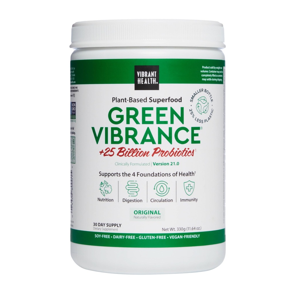 Vibrant Health, Green Vibrance, umfasst 65 pflanzenbasierte Superfoods, 25 Billion Probiotics, Fiber, Adaptogens & Enzymes, 30 Portionen